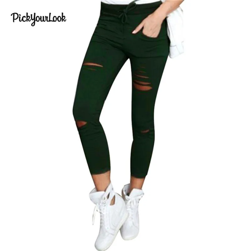 Pickyourlook женские рваные брюки с высокой талией рваные брюки джинсы-скинни трусы женские леггинсы с дырками размера плюс брюки D30