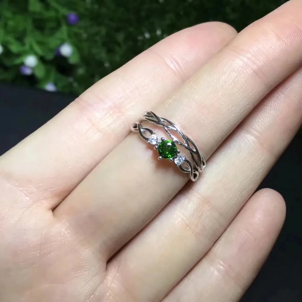 Женское вечерние ЦО из серебра 925 пробы с натуральным зеленым диопсидом|gemstone