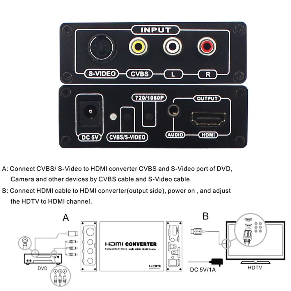 AV s-видео CVBS преобразователь аудиосигнала HDMI + S-VIDEO композитный Коммутатор 1080 P