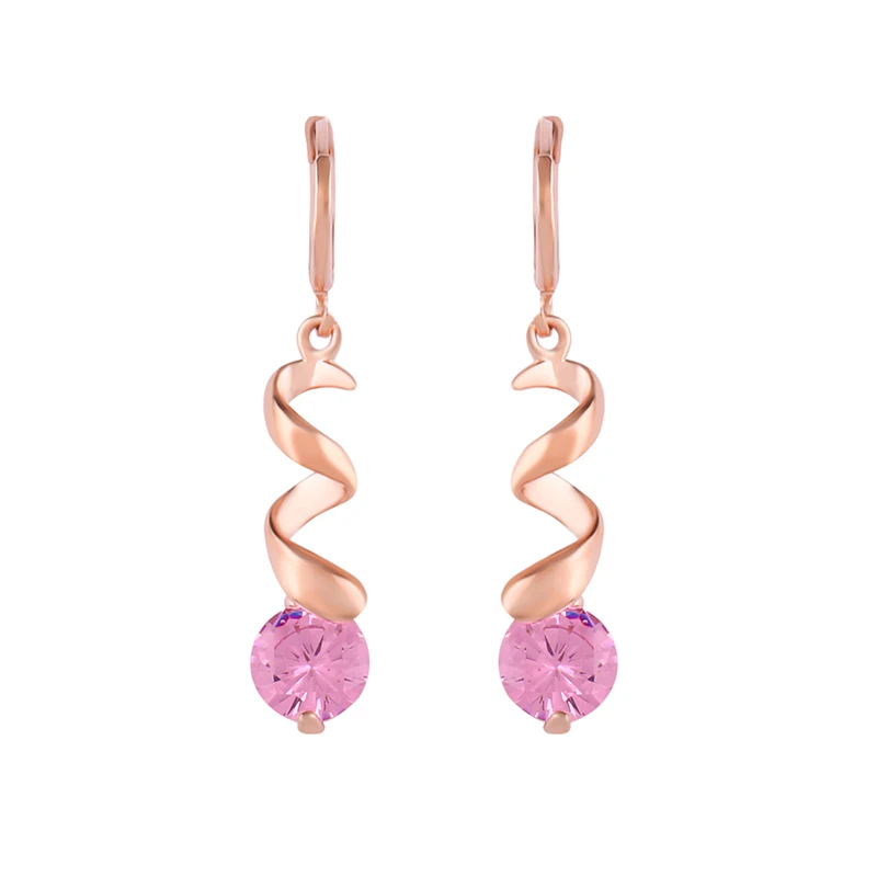 Pink OCESRIO 585 серьги из розового золота с камнями белый натуральный циркон серьги для женщин модные серьги с подвесками вечерние ювелирные изделия ers-P94 - Окраска металла: Pink