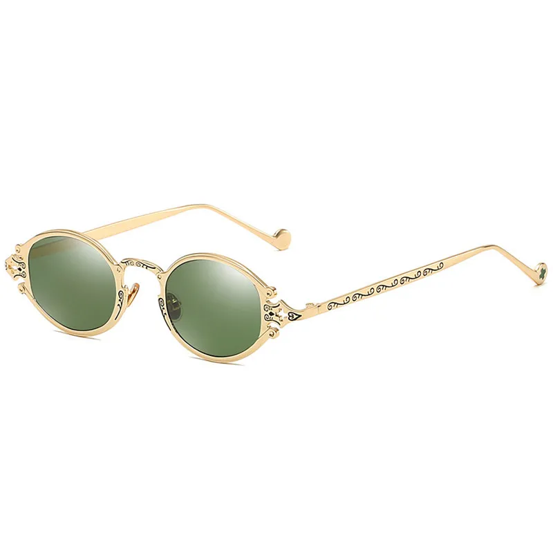 RunBird, маленькие овальные солнцезащитные очки для женщин, стимпанк, брендовые дизайнерские солнцезащитные очки, мужские металлические круглые Винтажные Солнцезащитные очки 5377 - Цвет линз: Gold Green