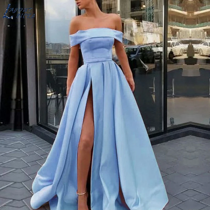 SHJ889 Elegant Boat Neck Ruched Women Long Dress Split A-Line Sexy New Arrival Evening 2019 Custom Made | Свадьбы и торжества