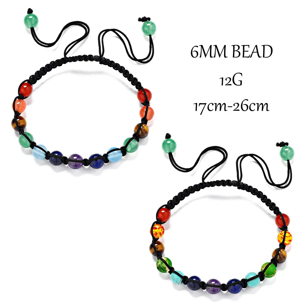 [JIMORE] Braided Rope 6mm Natural Stone Beads Bracelets for Men Women Gift Colorful Wrist Jewelry 7 Chakra Bracelet ANN700 | Украшения и