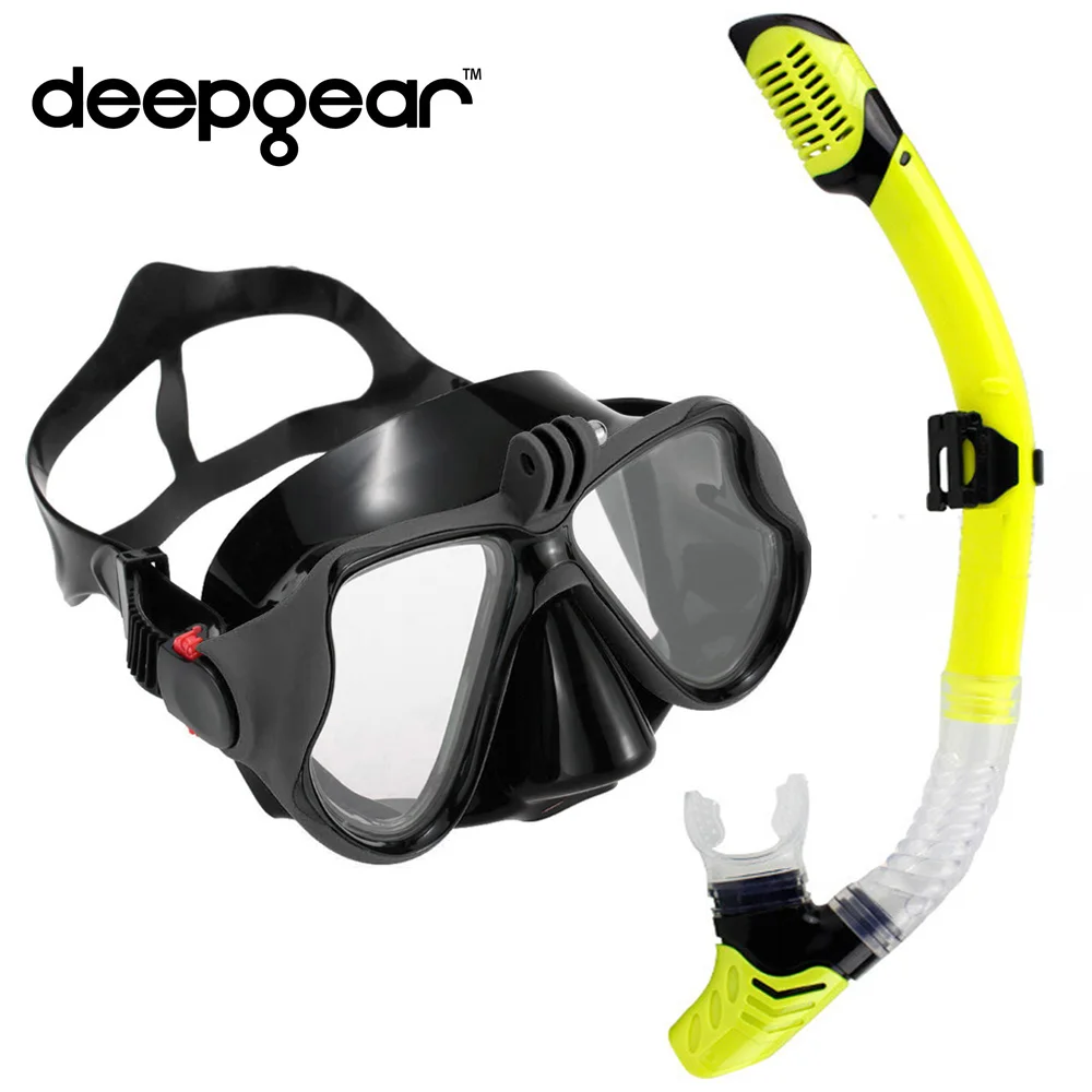 as picture Deepgear Дайвинг маска и Трубка Набор Близорукость Объектив Маска для gopro черный силиконовый Дайвинг маска сухая трубка оборудование - Цвет: as picture