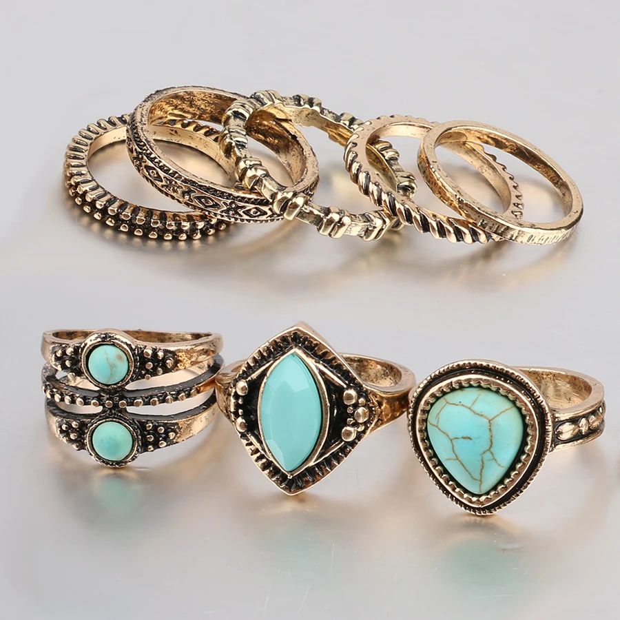 Роскошные кольца 8 шт./компл. богемные ювелирные изделия покрытые антикварным