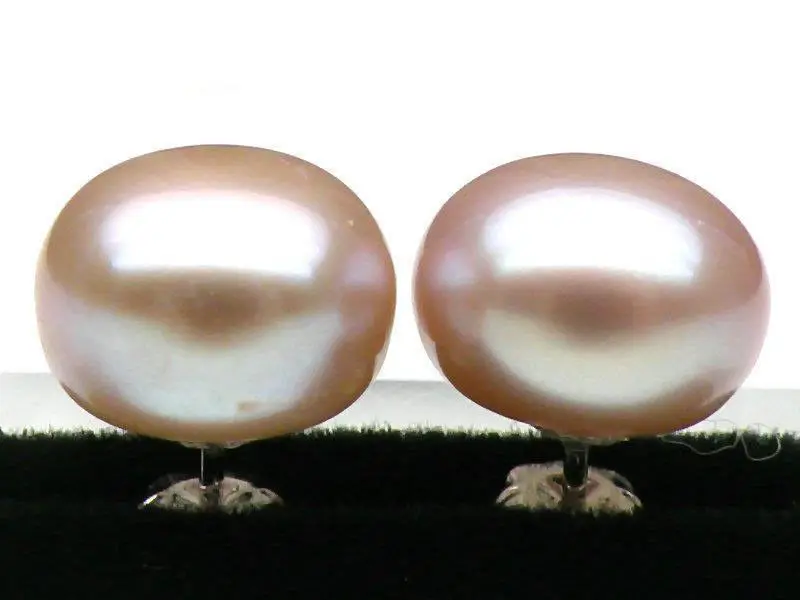 Genuine 11mm AAA+++ bread lavender pink south sea pearl earring 18k white gold