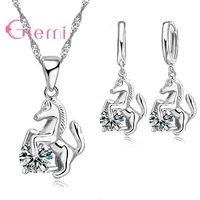 best trendy horse design pendant 925 sterling silver fine jewelry cubic zircon necklace earring for women wedding set gift