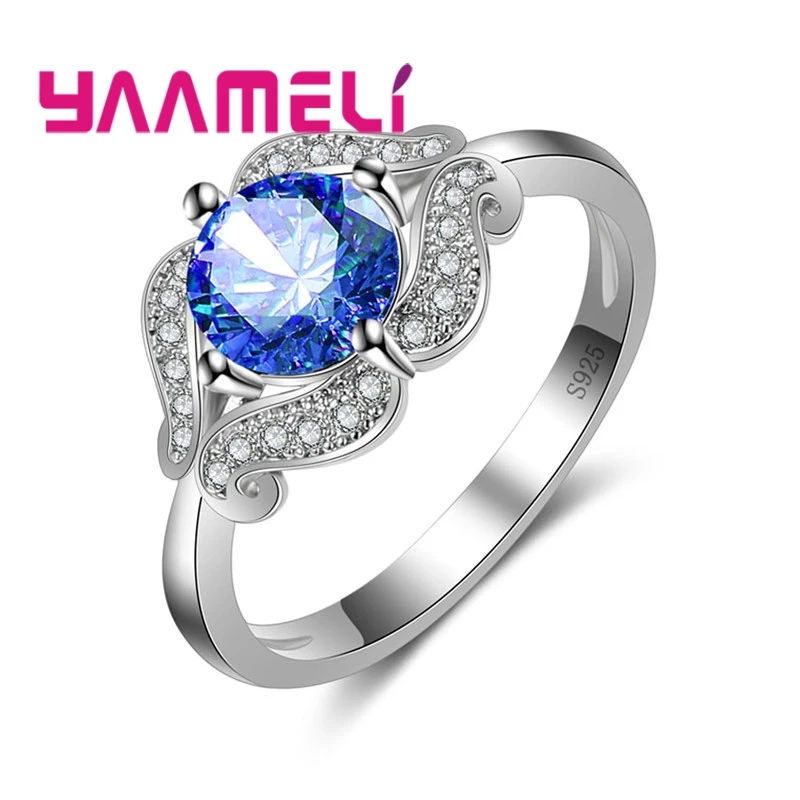 Vintage Folk Style 925 Sterling Silver Ring Wave Shape Multi-Color Sparkling Wedding Vows Party Little Girl Adult Gift | Украшения и