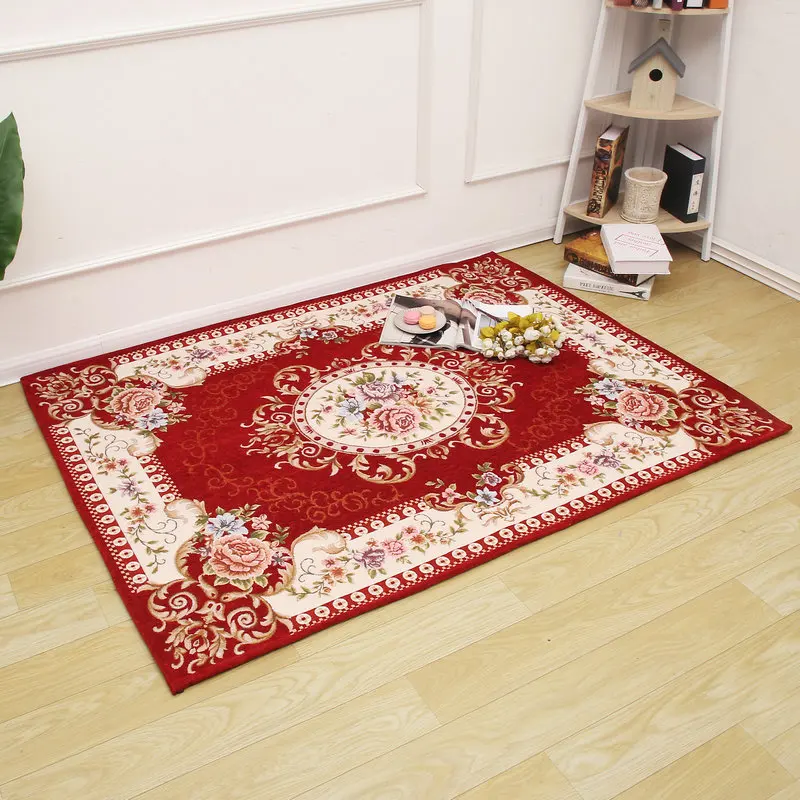

Non-Slip Jacquard Carpet European and American Style Rectangle Floral Pattern Area Rugs for Living Room Parlor Bedroom Carpets