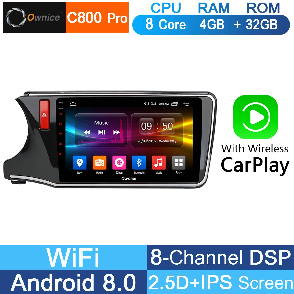 C800 Pro AT 10," ips Android 8,1 Восьмиядерный 4G ram+ 32G rom автомобильный dvd-плеер Радио стерео для Honda City DSP CarPlay - Цвет: C800 Pro AT