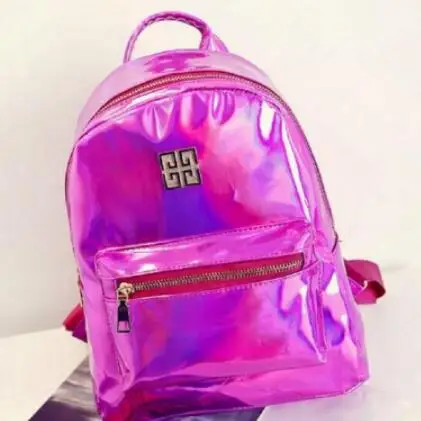 Голографический рюкзак mochilas feminina, женский серебряный Голографический лазерный мужской рюкзак, кожаный рюкзак, школьные сумки zaino - Цвет: Ярко-розовый