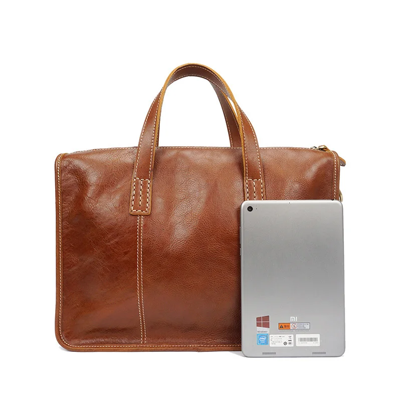 New Vintage Cow Skin Genuine Leather Men's Briefcase Fashion Large Capacity Casual Business bag Male Shoulder Laptop Bags