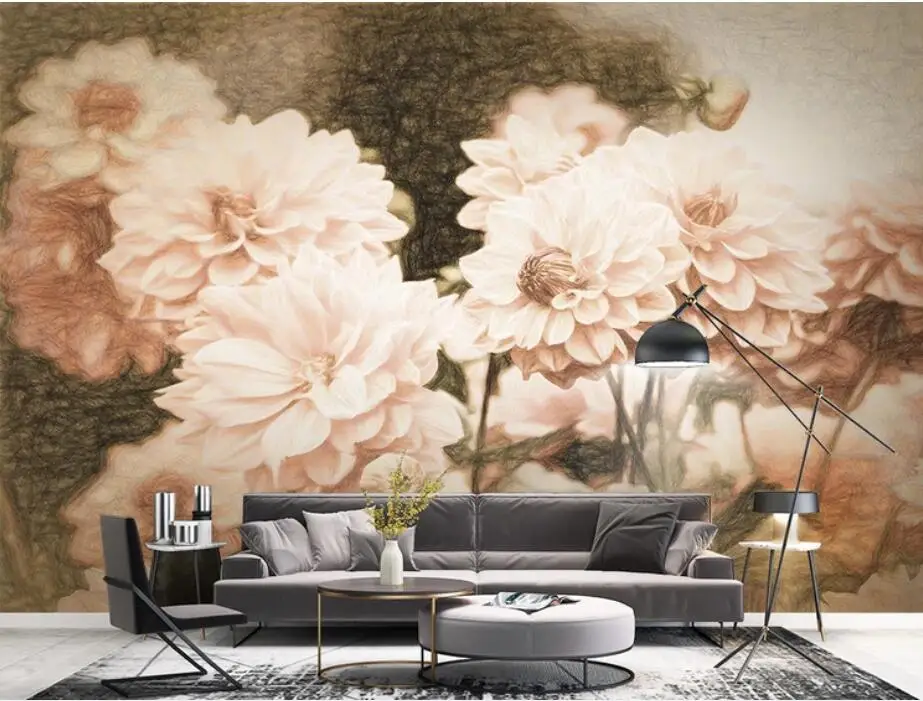 3D Nordic Flower Wallpaper Murals for Living Room Home Wall Mural Decals Hand Painting Art Floral Paper Contact | Обустройство дома