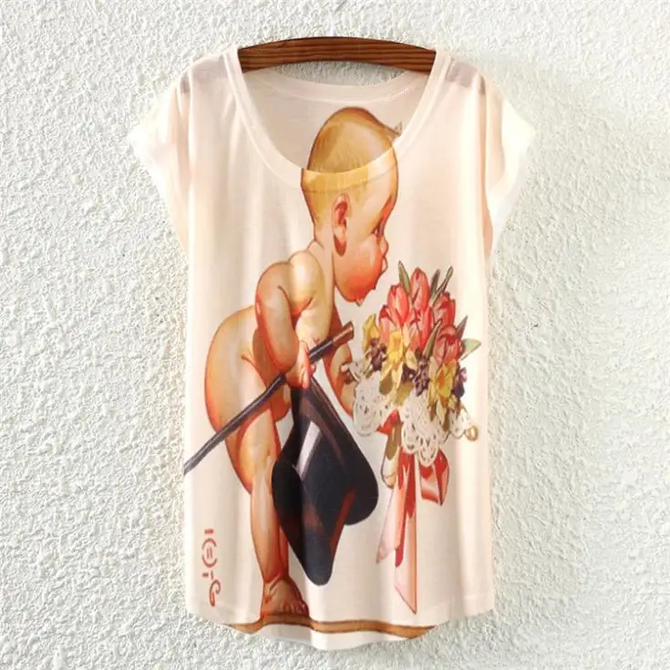 Оптовая продажа новинка футболки с рисунком женские футболка коротким рукавом