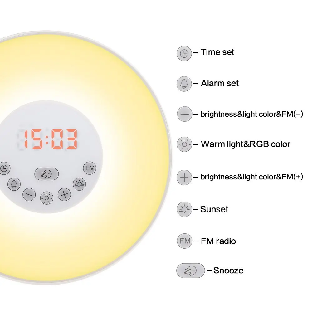 Sunrise Sunset Wake Up clock LED Digital Alarm Clock FM Radio Electronic Desk Clocks nixie table watch Night Light Beside Lamp