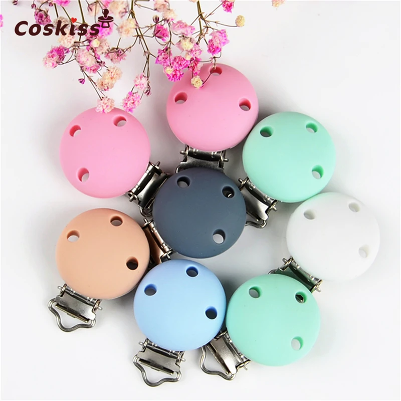 Clip de silicona para chupete de forma redonda, accesorios de dentici&oacute;n para beb&eacute;, mezcla de colores, soporte para chupete, herramienta de cuentas DIY-0