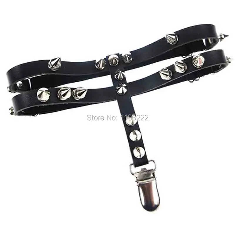 

Sexy Punk Rock Gothic Harajuku Handmade Multi Spikes Spiked Double Straps Leather Leg Garter Belt Suspender Loop