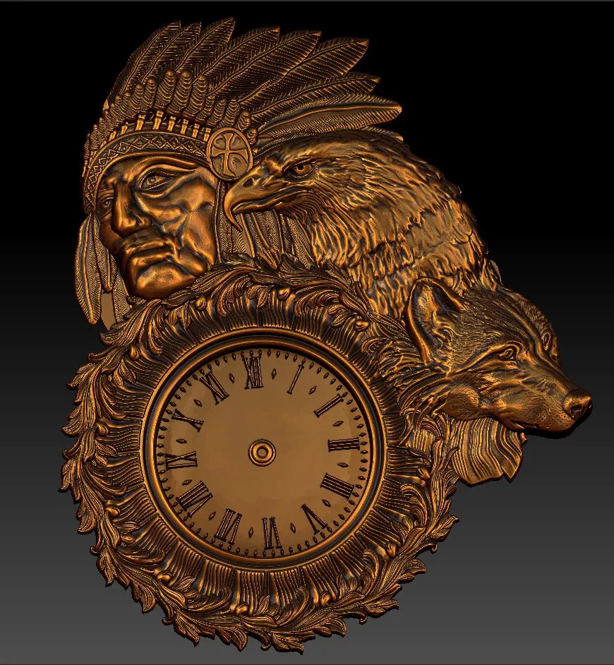 

Digital file in STL format clock for CNC 3D relief carving engraving C36-8