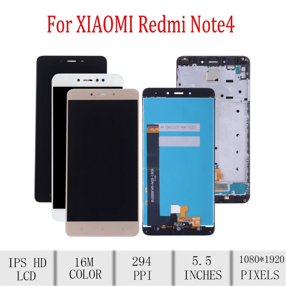 5 &quotоригинальный для Xiaomi Redmi Note 4 ЖК дисплей сенсорный экран с рамкой дигитайзер