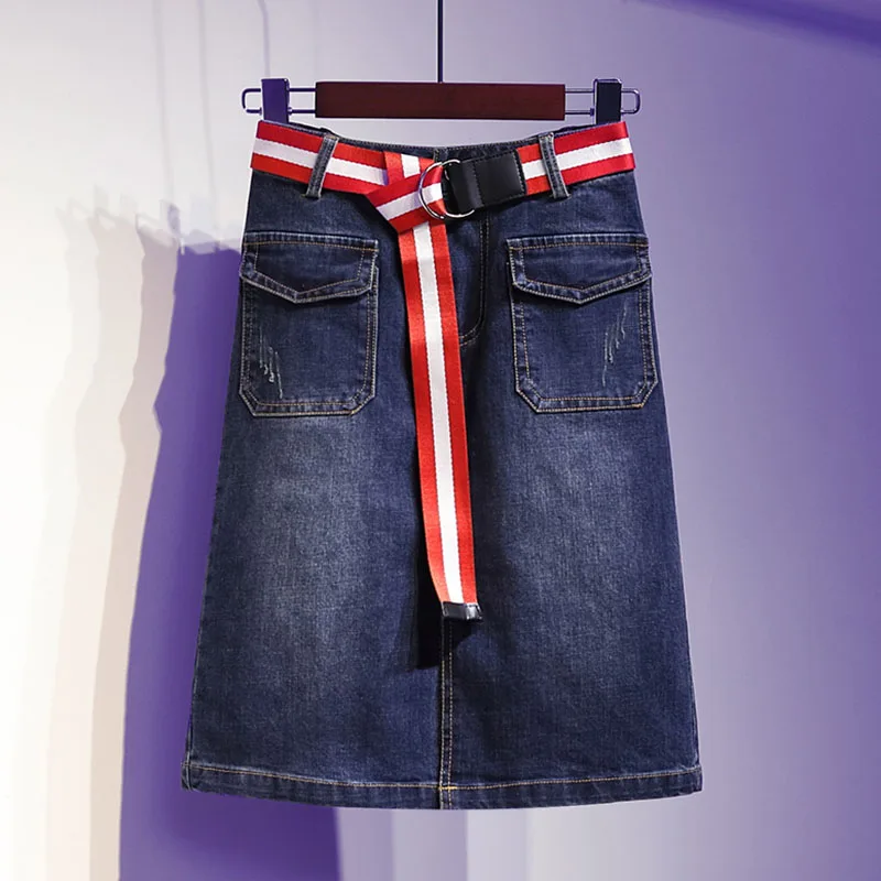 

2019 Long Denim Skirt High Waist Korean Women's Skirt A line Skirt Jeans WD099