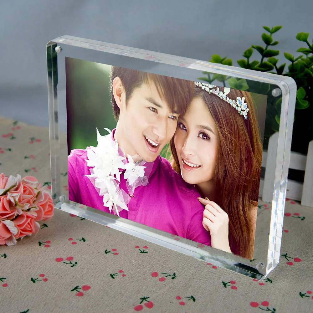 Двойной свободно стоящий горизонтальный акриловый Магнитный фоторамка с