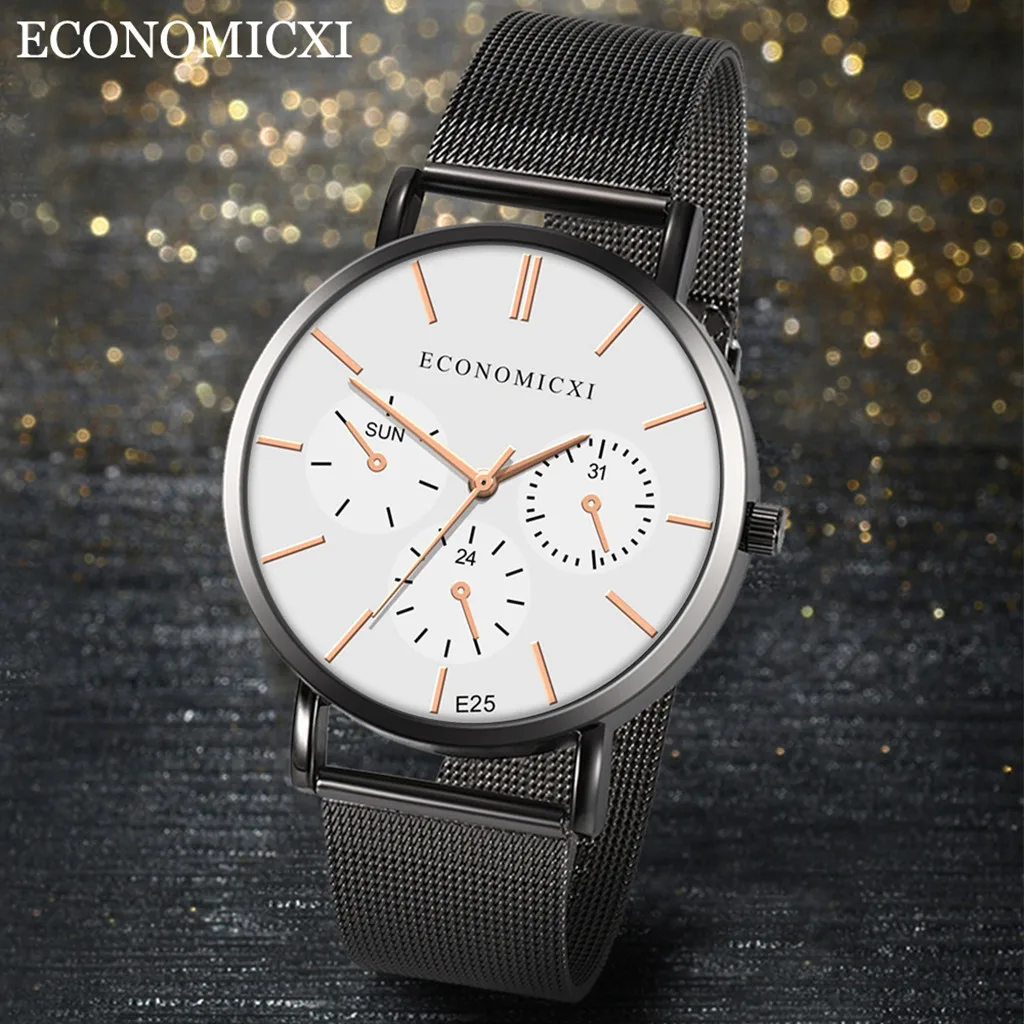 Мужские модные часы reloj hombre, простые часы из нержавеющей стали с тремя глазами, маленький циферблат, мужские кварцевые часы