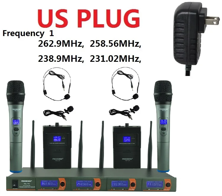 US Plug Fre1 FREEBOSS FB-V04H2, профессиональные микрофоны, VHF KTV, вечерние микрофоны, 2 ручные и 2 беспроводные гарнитуры, микрофон для караоке - Цвет: US Plug Fre1