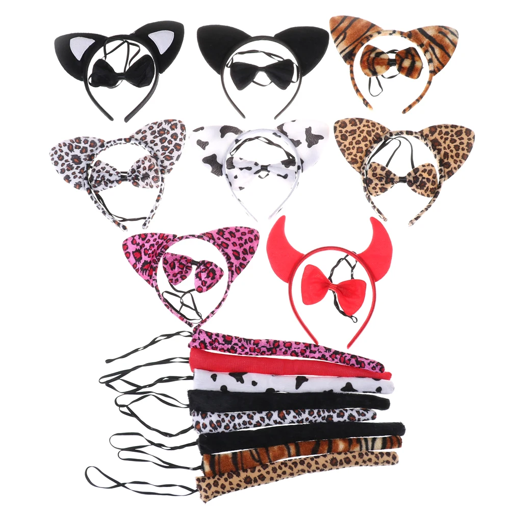 

3pcs/Set (Ear+Tail+Bow Tie) Halloween Party Costume Props child toy Funny Cat Ears Headband Bow Tie Tail Set