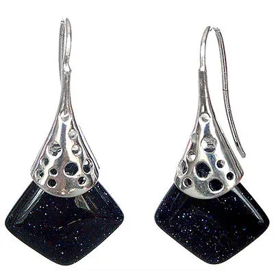 

Lady's unique 925 Silver Natural Blue Sandjade designed Earrings 11/2"
