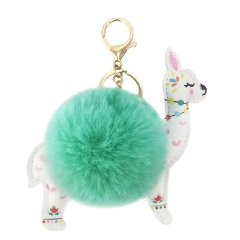 WKOUD Fluffy Fur Ball Cute Alpaca Keychain Leather Animal Keyring Chaveiros Artificial Rabbit Pompom Key Chain Women Jewelry | Украшения и