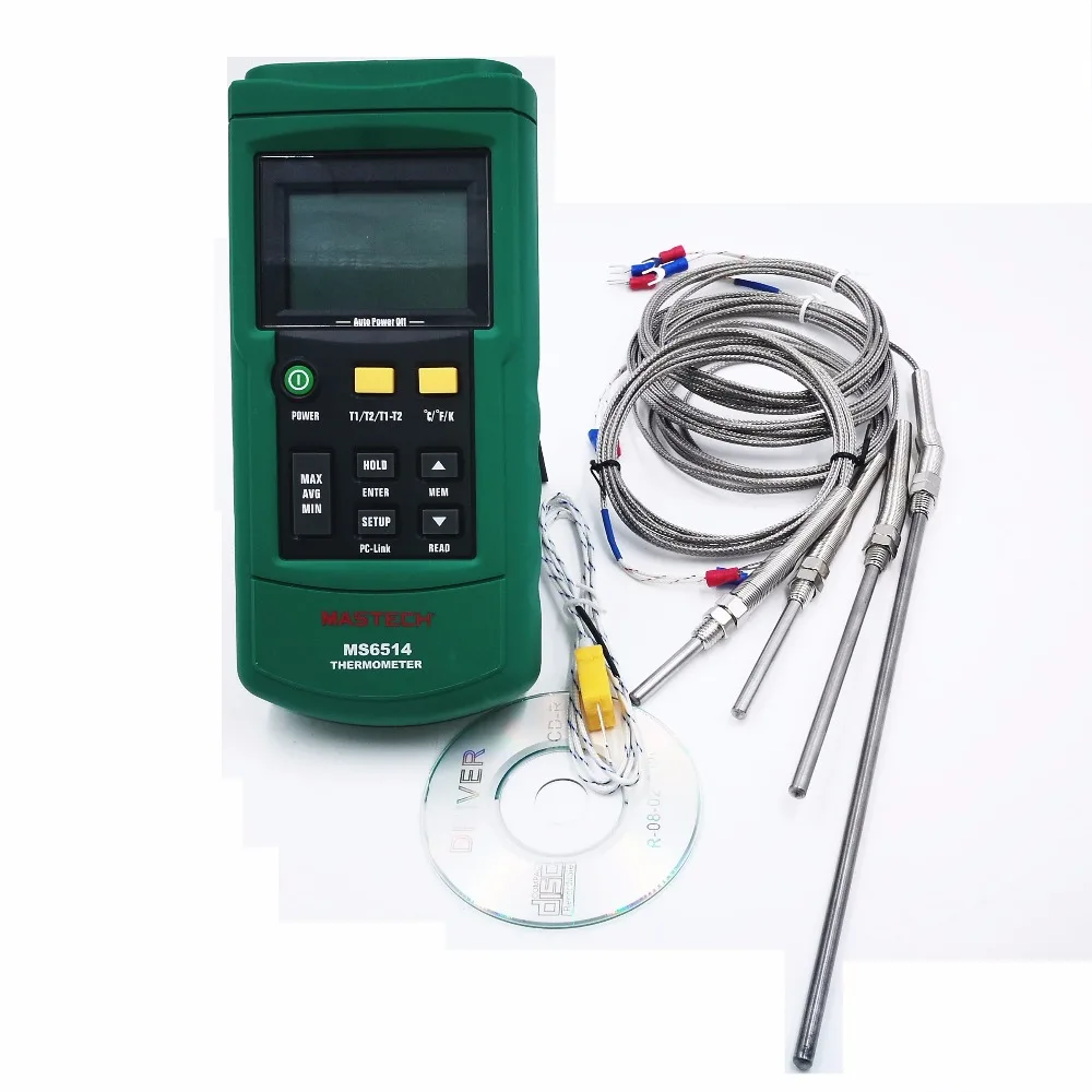 MASTECH MS6514 двухканальный цифровой термометр + 30 мм 50 100 200 K тип термопара датчик