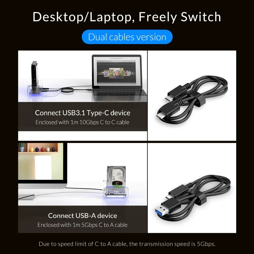 ORICO 2 5 3 ''SATA к USB 1 HDD чехол 10 Гбит/с Gen2 поддержка UASP Type C Чехол прозрачный SSD