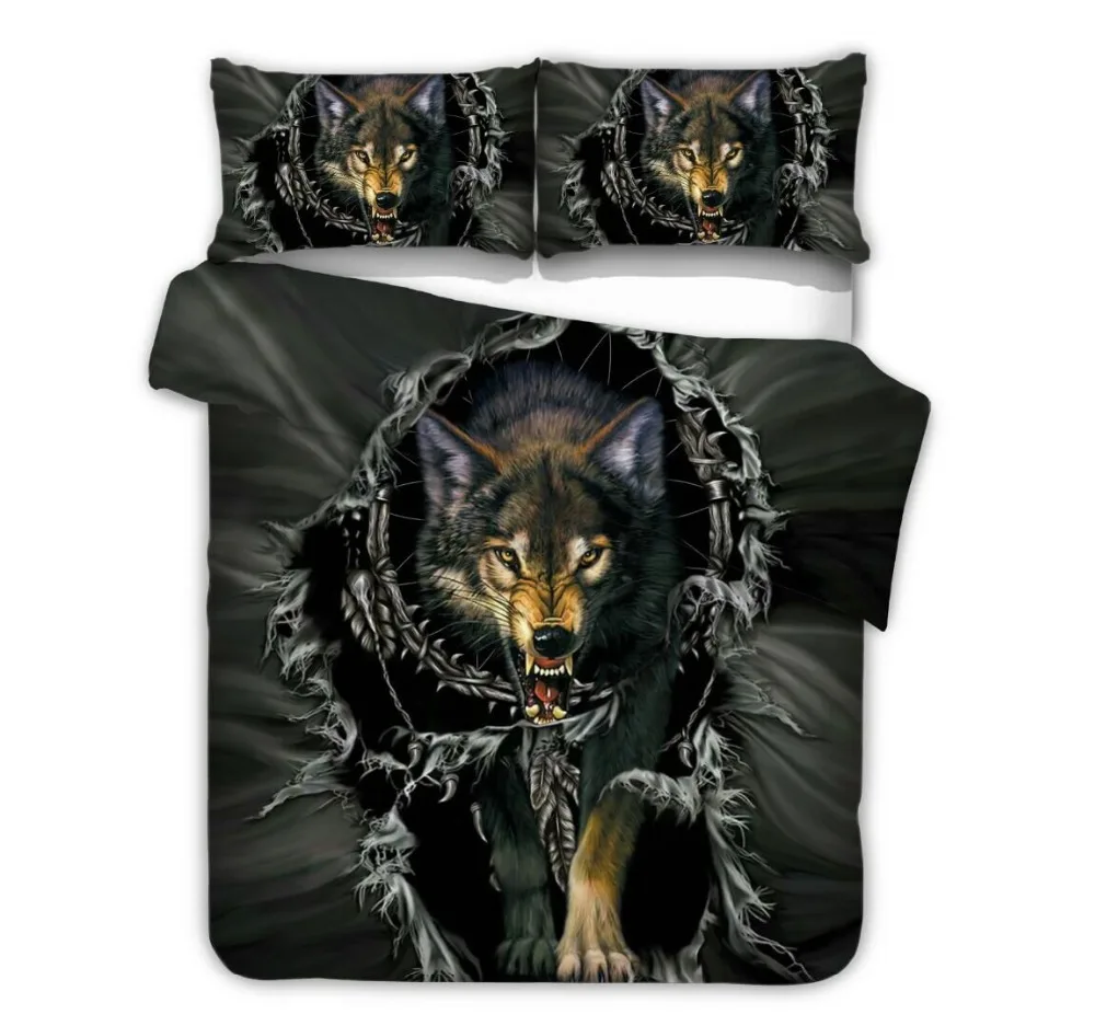 3d Wolf Printed Bedding Sets Duvet Cover Set 2/3pcs Queen King Quilt Bedclothes Bed Linen(No Sheet No Filling) | Дом и сад