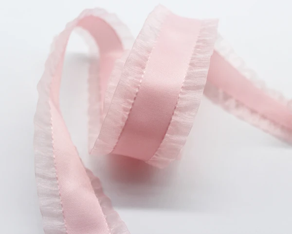 Розовые ленты серии Grosgrain печатные ленты в горошек клетчатая лента клетчатая полиэстер ткань Декор Аксессуары - Цвет: 38mm Organza Edge