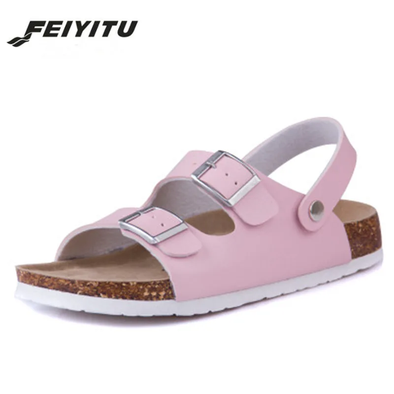 Модные пробковые сандалии FeiYiTu с двойной пряжкой новинка 2018 женские летние