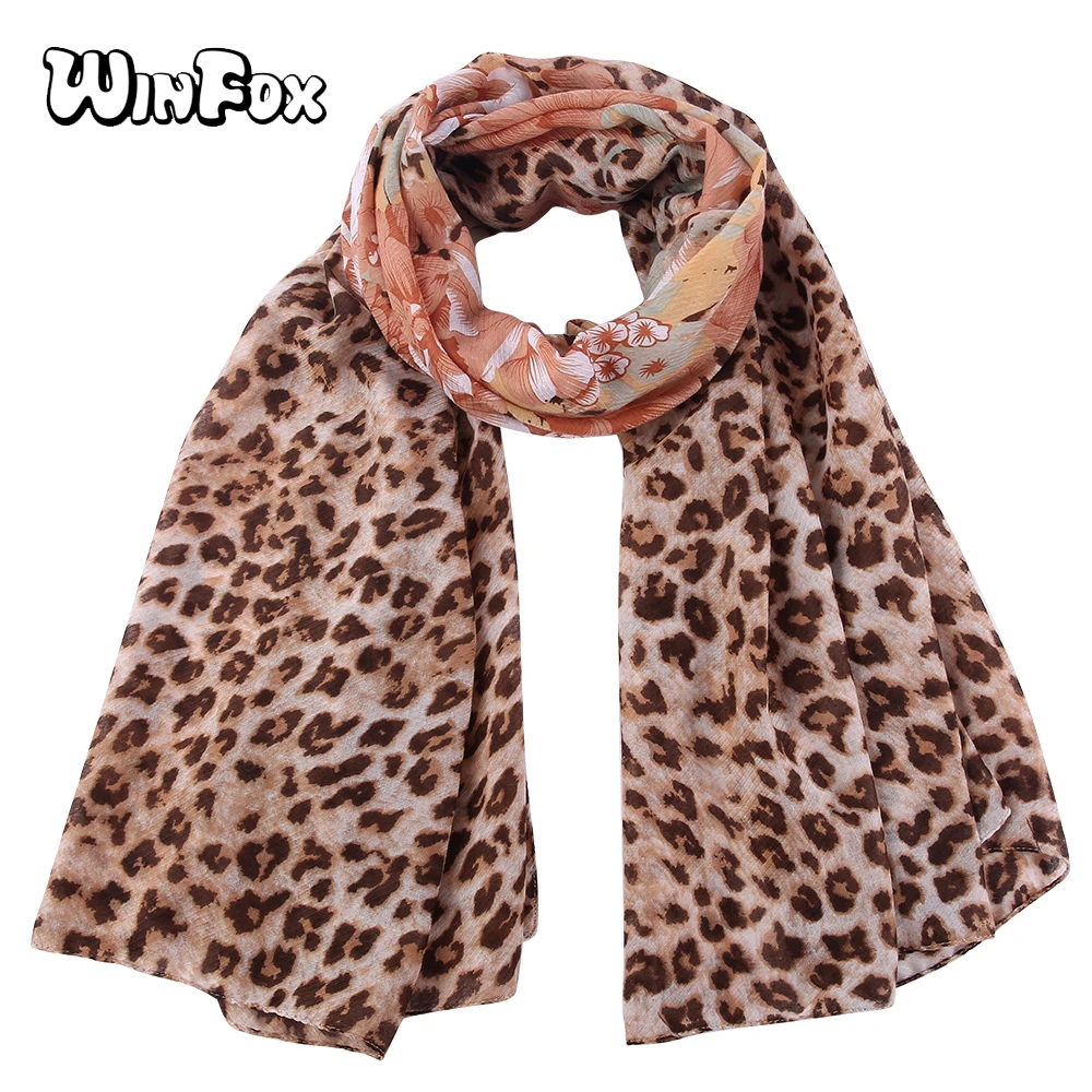 Winfox 2018 New Fashion Flower Leopard Printed Autumn Scarf Shawl Women Soft Long Neck Scarfs Ladies Warp Scarves | Аксессуары для