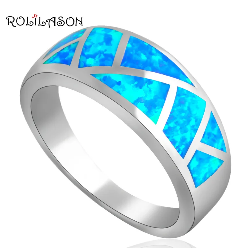 

Top sell New Cool style Blue fire Opal silver color Stamped Rings for women fashion jewelry USA size #6 #7 #8 #9 #10 OR530A