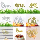 Один с бантом Снежинка звезда Торт Toppers с днем рождения золото серебро бумажная доска торт флаг день рождения материалы для украшения тортов