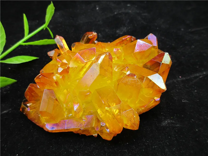 

Natural Electroplating Yellow Crystal Cluster Skeletal Quartz Point Wand Mineral Healing Crystal Druse Vug Specimen