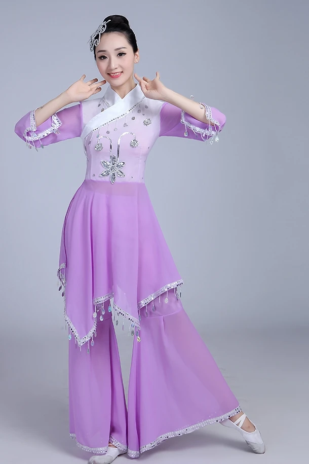 Chinese hanfu women classical dance costumes women's elegant fan national performance costume |