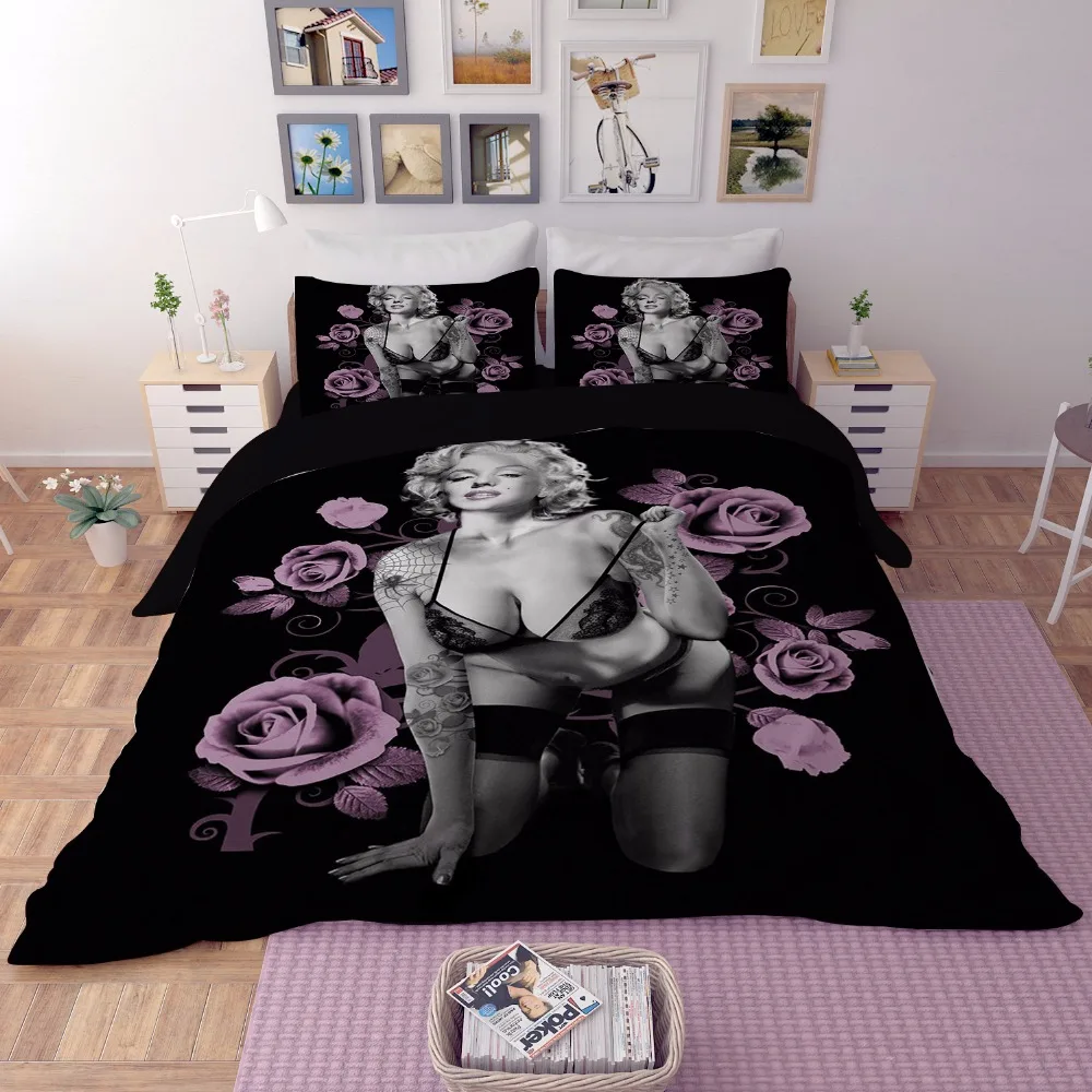 Marilyn Monroe Black Luxury Bedding Set King Twin Queen size Double Hotel Duvet Cover pillowcase flower bedclothes Home Textiles | Дом и сад