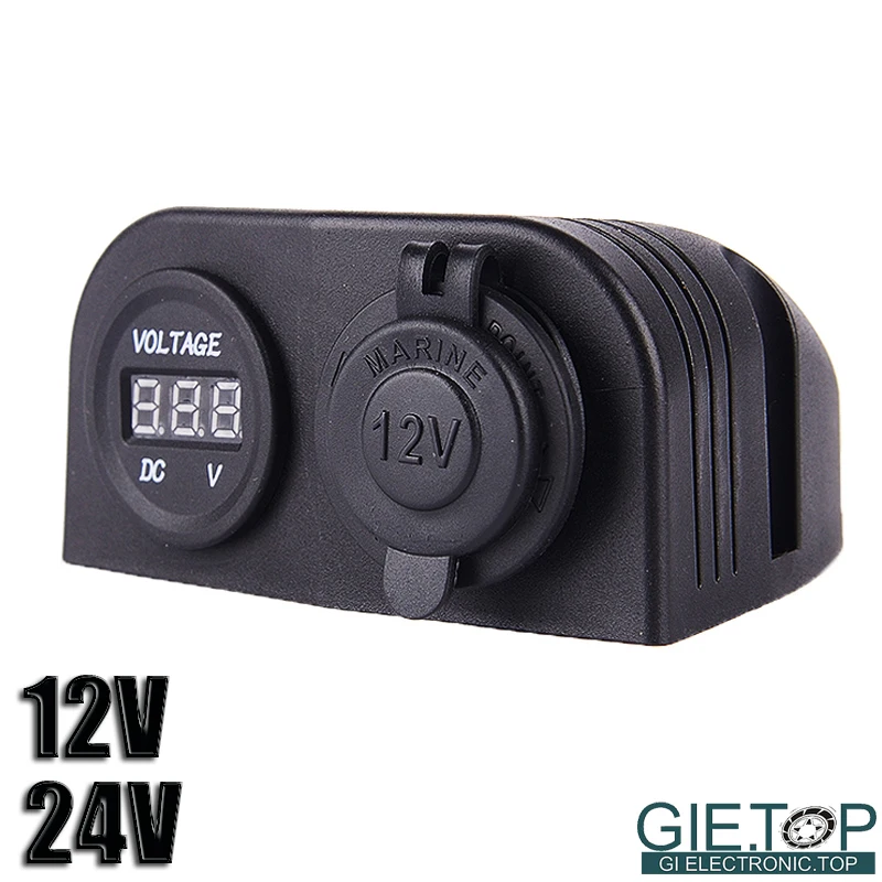 Waterproof 12V/24V Car Boat Cigarette Lighter Socket Plug+LED Digital Voltmeter Power Adapter Charger Outlet For Phone IPod | Автомобили и