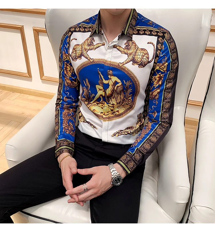 Модная Клубная одежда, Мужская Дизайнерская гавайская рубашка, Цветочная рубашка с цветочным принтом, Social Masculina, мужские рубашки, Повседневная приталенная Корейская рубашка
