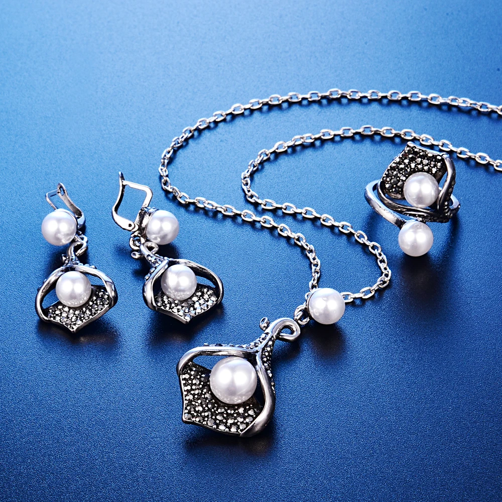 Комплект из колье серёг и кольца с жемчугом|necklace earring ring sets|jewelry sets for womenwedding jewelry |