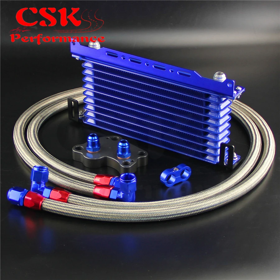 10 рядный масляный радиатор с монтажным кронштейном + Адаптерный шланг комплект