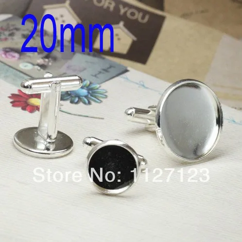

free ship!Silver Plated 100pcs 20mm Popular style disc cufflinks bottom tray Metal Cuff Link Blank And Base Findings