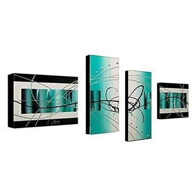 Free Shipping Big Size 100% Hand-painted Modern Abstract Green Painting on Canvas Wall Art Picture 4 Panel Oil | Дом и сад