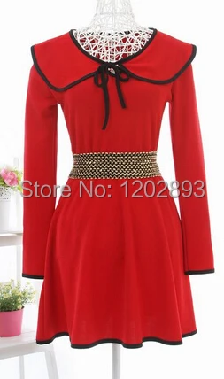 2013 new women lady sweet temperament lotus leaf collar long-sleeved winter dress | Женская одежда