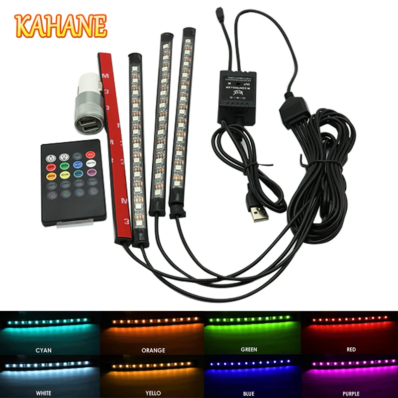 Светодиодсветодиодный RGB лента KAHANE 4x12 для салона автомобиля атмосферсветильник