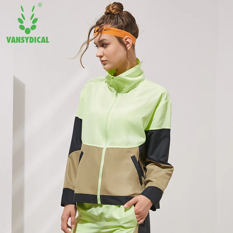 Vansydical Спортивная ветровка женская с воротником стойкой комбинированные цвета